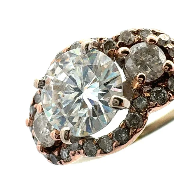 Designer Forever Brilliant 14K White Yellow Gold Moissanite Trio Engagement Ring